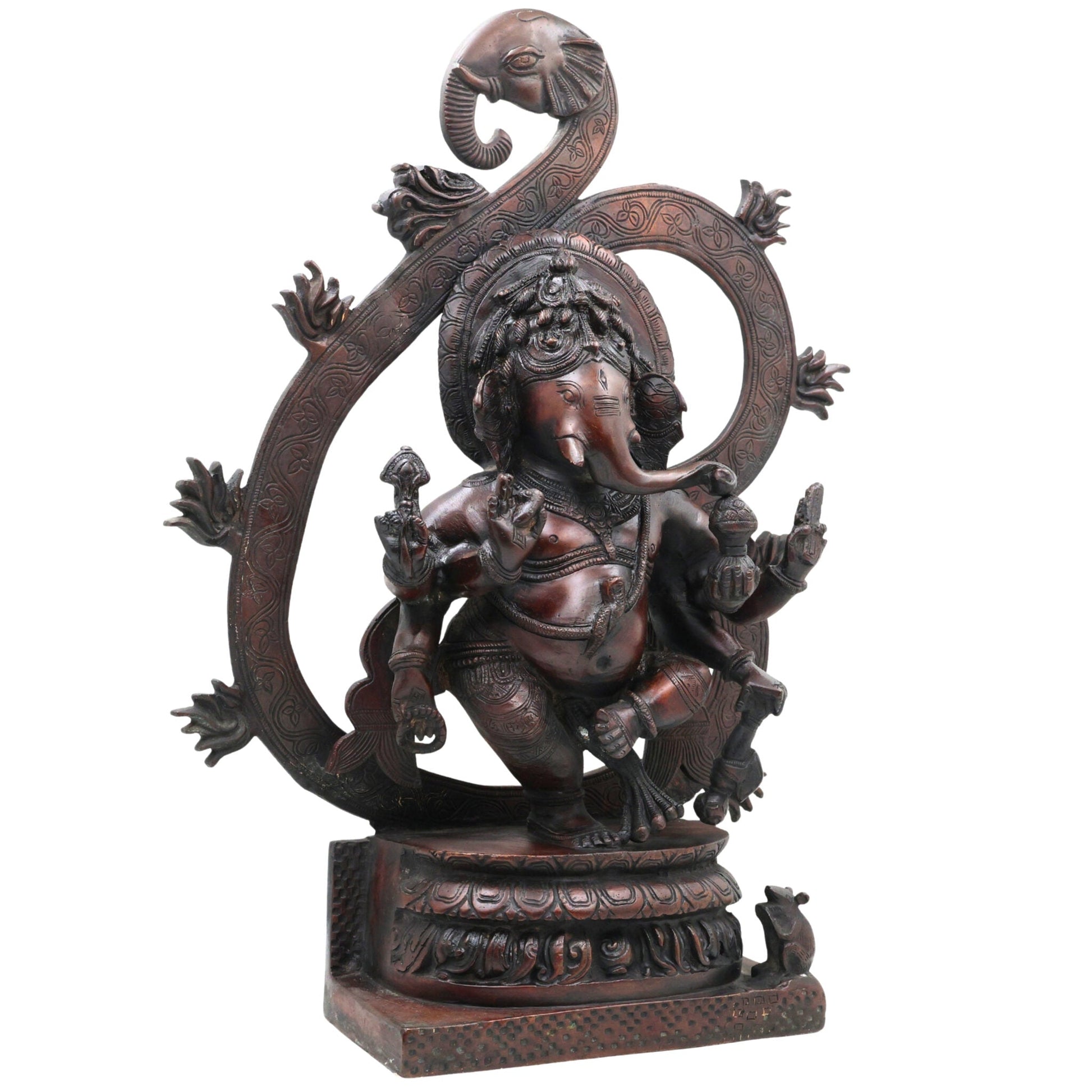 Handcrafted Brass Ganesha Idol | Vinayaka Ganpati Murti | Vighnaharta Ekadanta Pillaiyar Statue for Pooja, Home Decor & Gifting,Brown, 17 Inch, 1 Piece