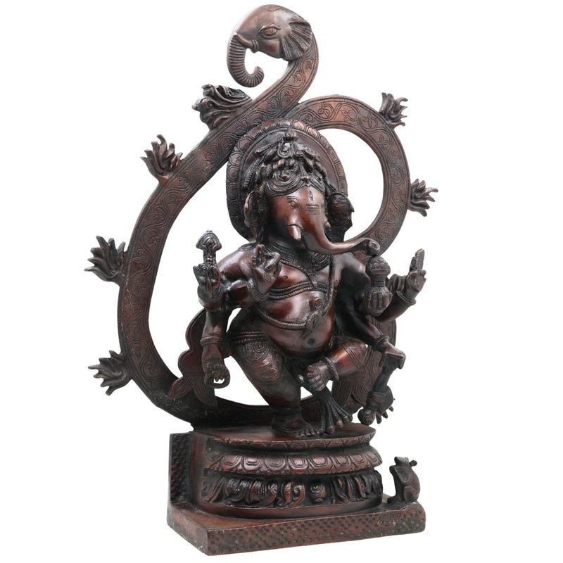 Handcrafted Brass Ganesha Idol | Vinayaka Ganpati Murti | Vighnaharta Ekadanta Pillaiyar Statue for Pooja, Home Decor & Gifting,Brown, 17 Inch, 1 Piece