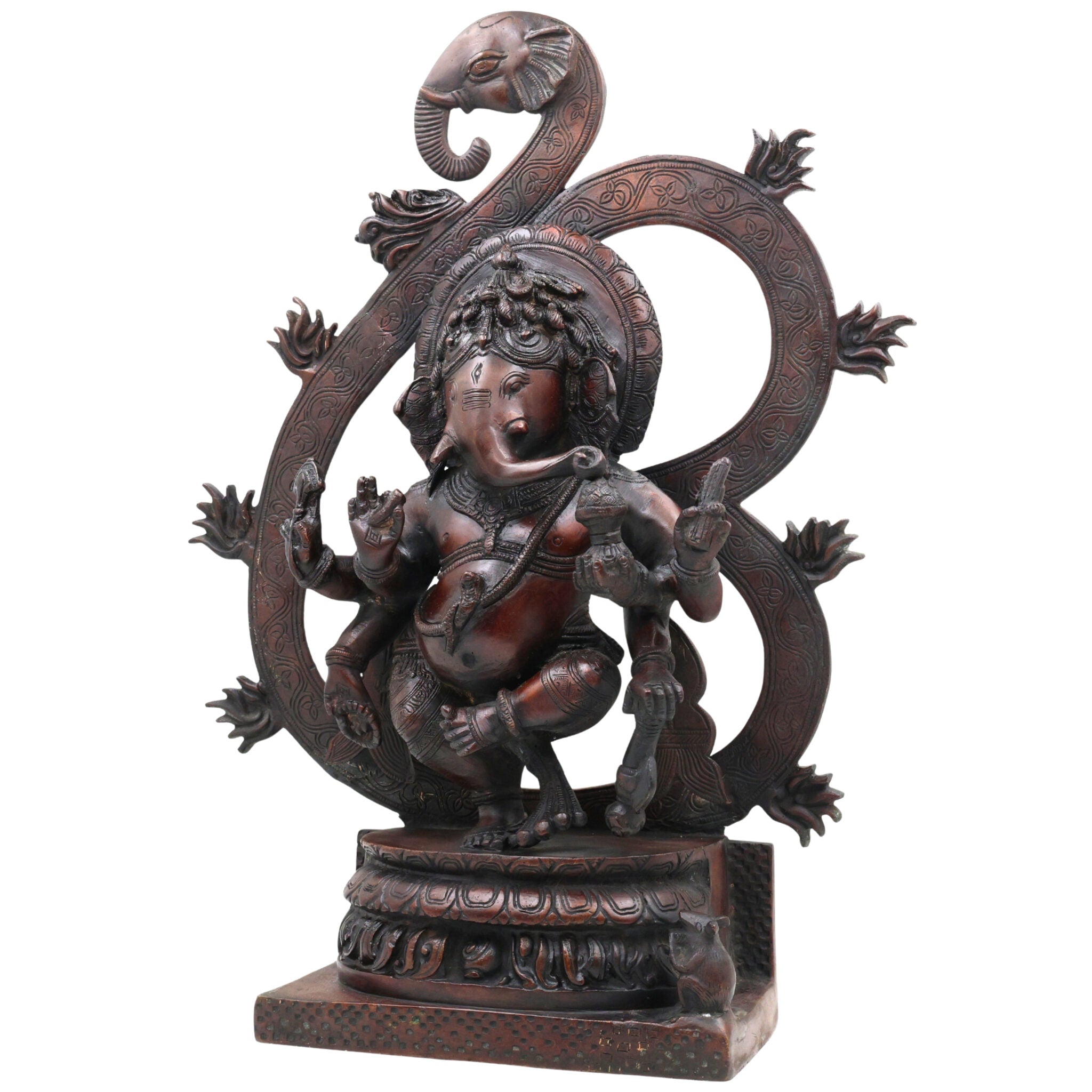 Handcrafted Brass Ganesha Idol | Vinayaka Ganpati Murti | Vighnaharta Ekadanta Pillaiyar Statue for Pooja, Home Decor & Gifting,Brown, 17 Inch, 1 Piece