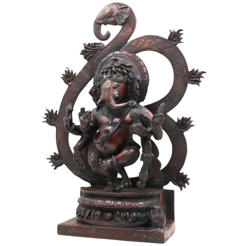 Handcrafted Brass Ganesha Idol | Vinayaka Ganpati Murti | Vighnaharta Ekadanta Pillaiyar Statue for Pooja, Home Decor & Gifting,Brown, 17 Inch, 1 Piece