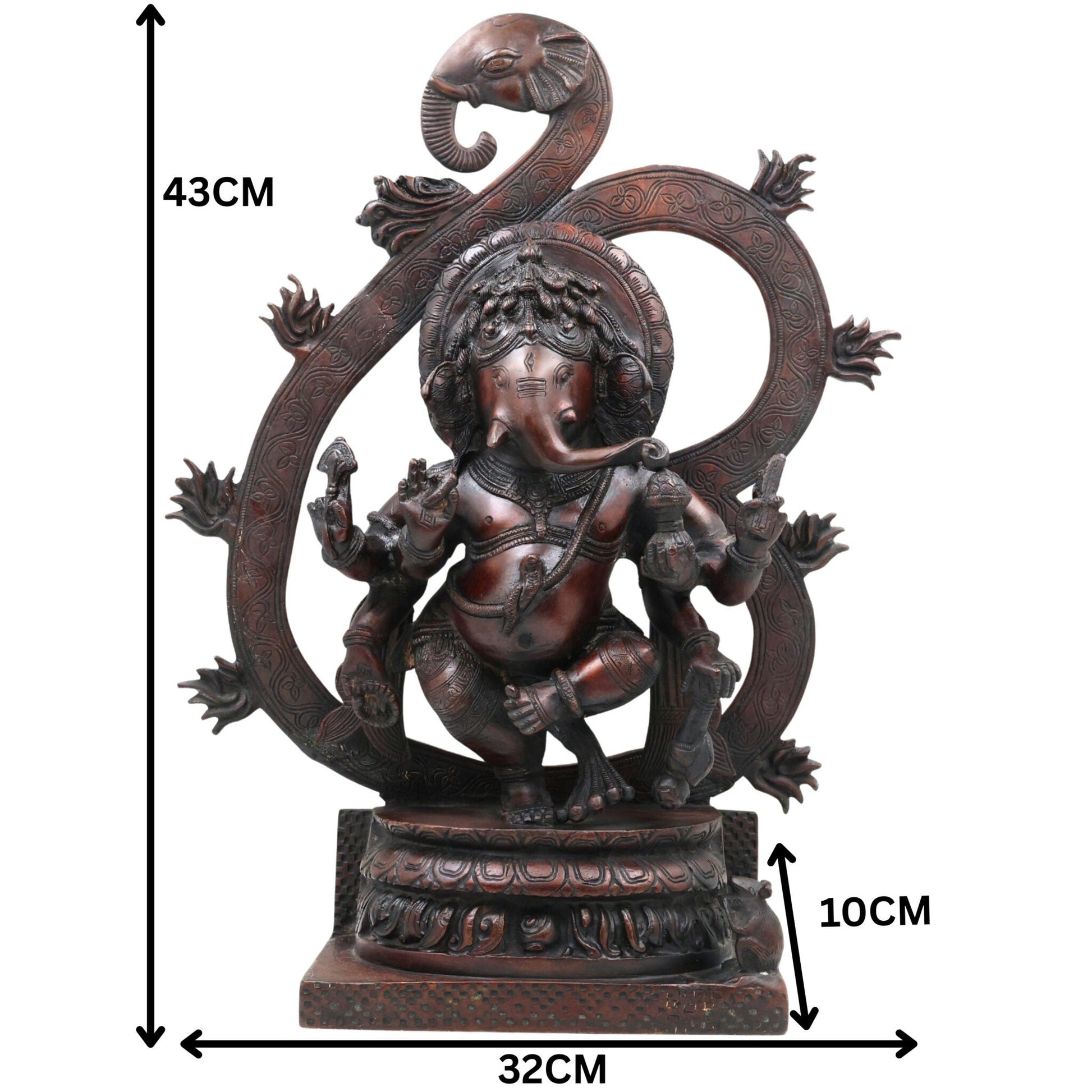 Handcrafted Brass Ganesha Idol | Vinayaka Ganpati Murti | Vighnaharta Ekadanta Pillaiyar Statue for Pooja, Home Decor & Gifting,Brown, 17 Inch, 1 Piece