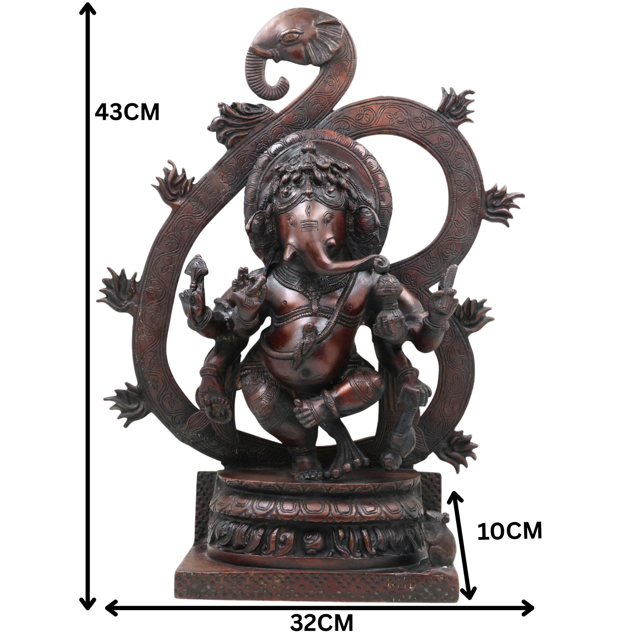 Handcrafted Brass Ganesha Idol | Vinayaka Ganpati Murti | Vighnaharta Ekadanta Pillaiyar Statue for Pooja, Home Decor & Gifting,Brown, 17 Inch, 1 Piece