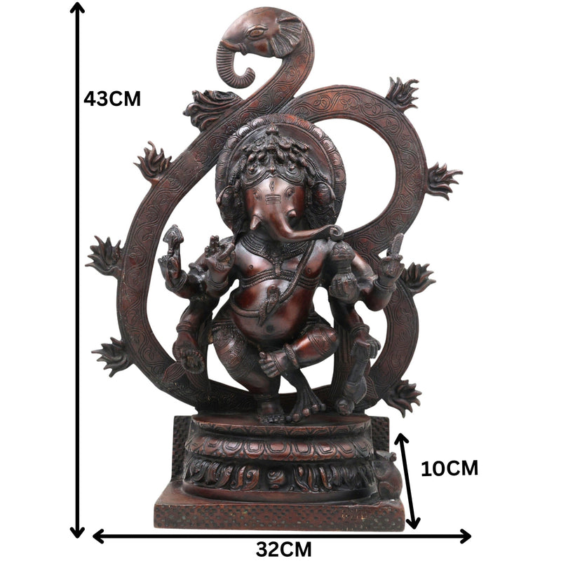 Handcrafted Brass Ganesha Idol | Vinayaka Ganpati Murti | Vighnaharta Ekadanta Pillaiyar Statue for Pooja, Home Decor & Gifting,Brown, 17 Inch, 1 Piece