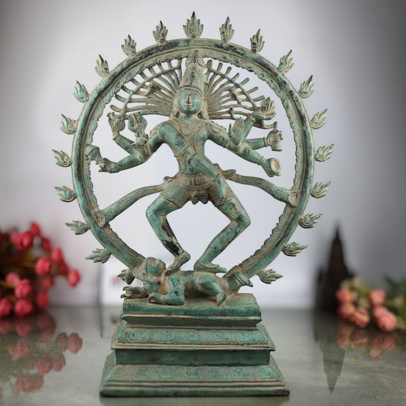 Handcrafted Brass Nataraja Idol | Dancing Shiva Nataraj Statue | Chola Style Tandava Murti | Shiva Nataraja for Home Temple, Vastu & Decor,Green, 20.5 Inch, 1 Piece
