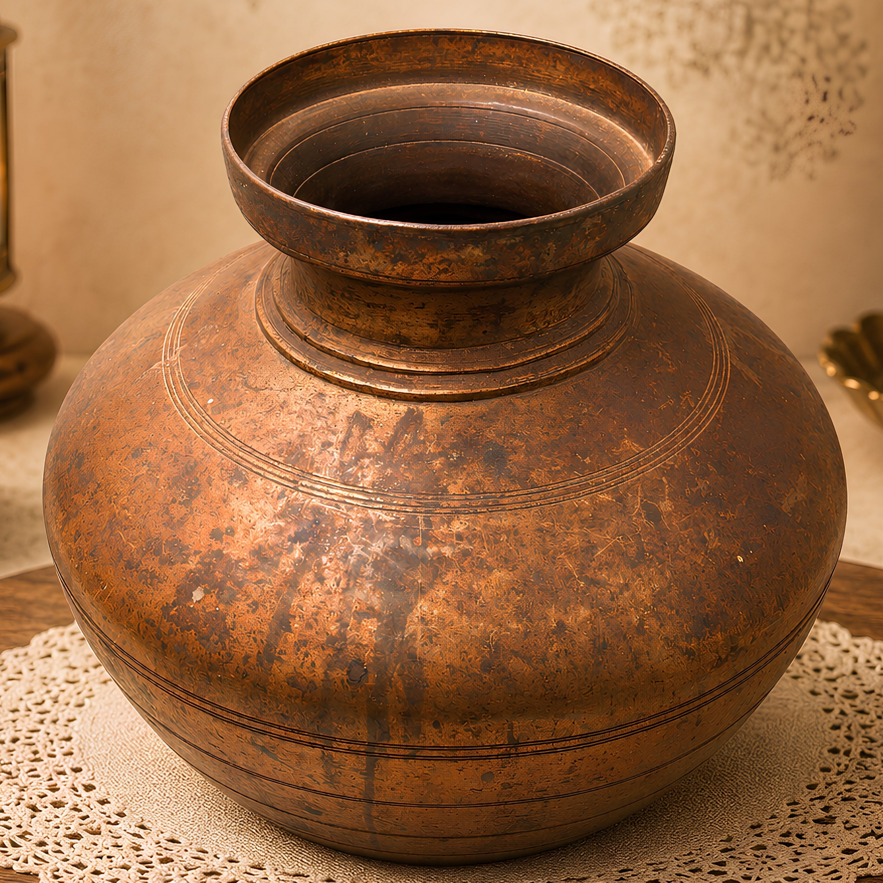 Handcrafted Brass Kalash Matka Ghada Pot – Vintage Pital Ghatam Kudam Chombu for Pooja, Decor & Collectors – Antique Finish Traditional Indian Water Vessel,Brown, 12 Inch, 1 Piece