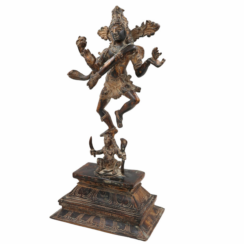 Handcrafted Brass Nataraja Idol – Dancing Shiva | Chola Style Tandava Murti | Antique Finish Nataraj Statue for Home Temple, Vastu & Decor,Black, 18 Inch, 1 Piece