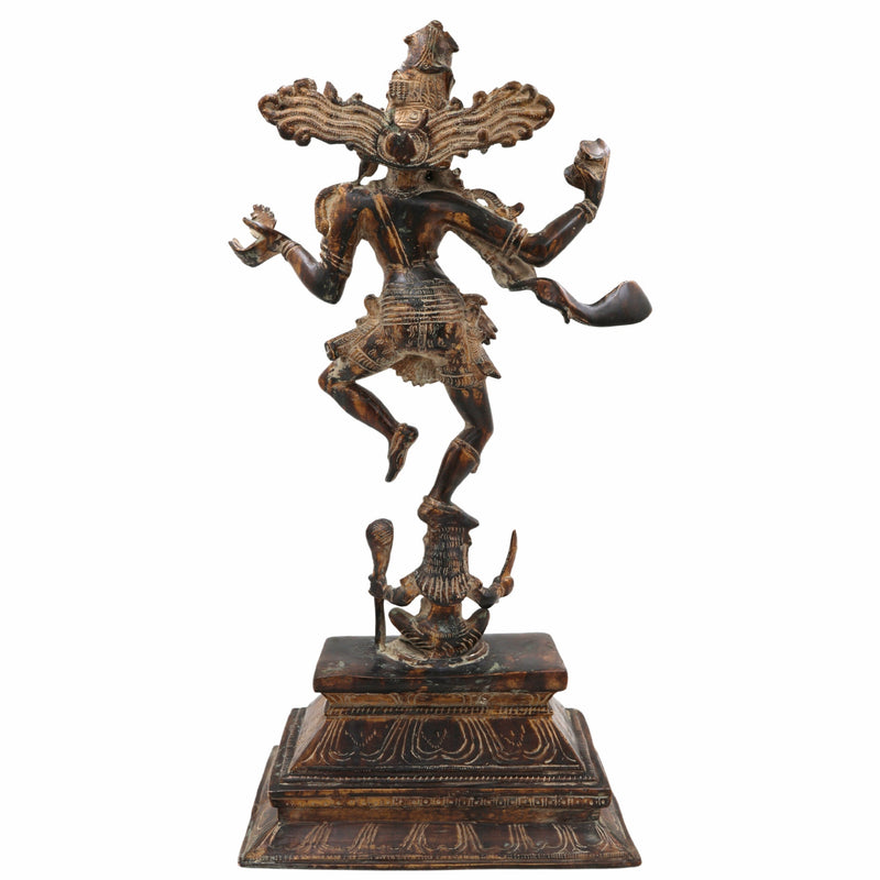 Handcrafted Brass Nataraja Idol – Dancing Shiva | Chola Style Tandava Murti | Antique Finish Nataraj Statue for Home Temple, Vastu & Decor,Black, 18 Inch, 1 Piece
