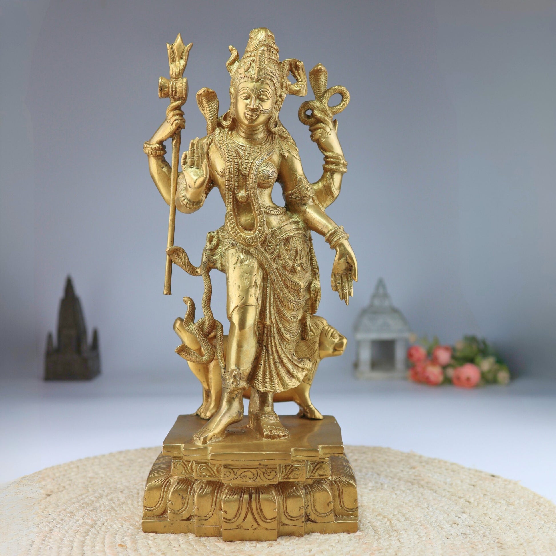 Brass Handcrafted Ardhanarishvara Idol | Panchaloha Ardhanari, Ardhanarishwar, Ardhanareeshwara, Umamaheshwar Murti for Home Temple & Gifts,Gold, 17.5 Inch, 1 Piece