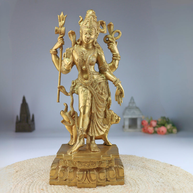 Brass Handcrafted Ardhanarishvara Idol | Panchaloha Ardhanari, Ardhanarishwar, Ardhanareeshwara, Umamaheshwar Murti for Home Temple & Gifts,Gold, 17.5 Inch, 1 Piece