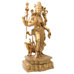 Brass Handcrafted Ardhanarishvara Idol | Panchaloha Ardhanari, Ardhanarishwar, Ardhanareeshwara, Umamaheshwar Murti for Home Temple & Gifts,Gold, 17.5 Inch, 1 Piece