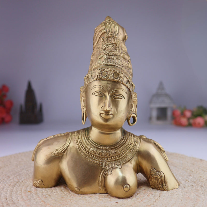 Brass Ardhanarishwara Head Idol | Ardhanari Shiv Shakti Panchaloha Murti | Arthanareeswarar Shiva Parvati Sculpture for Home Temple Decor,Gold, 12 Inch, 1 Piece