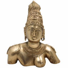 Brass Ardhanarishwara Head Idol | Ardhanari Shiv Shakti Panchaloha Murti | Arthanareeswarar Shiva Parvati Sculpture for Home Temple Decor,Gold, 12 Inch, 1 Piece