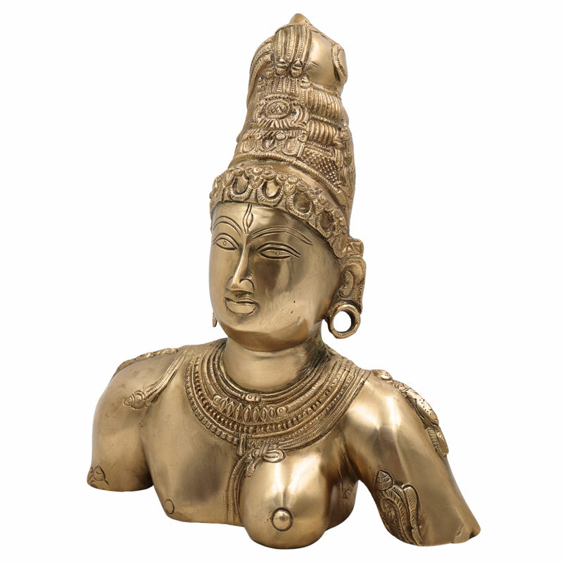 Brass Ardhanarishwara Head Idol | Ardhanari Shiv Shakti Panchaloha Murti | Arthanareeswarar Shiva Parvati Sculpture for Home Temple Decor,Gold, 12 Inch, 1 Piece