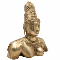 Brass Ardhanarishwara Head Idol | Ardhanari Shiv Shakti Panchaloha Murti | Arthanareeswarar Shiva Parvati Sculpture for Home Temple Decor,Gold, 12 Inch, 1 Piece