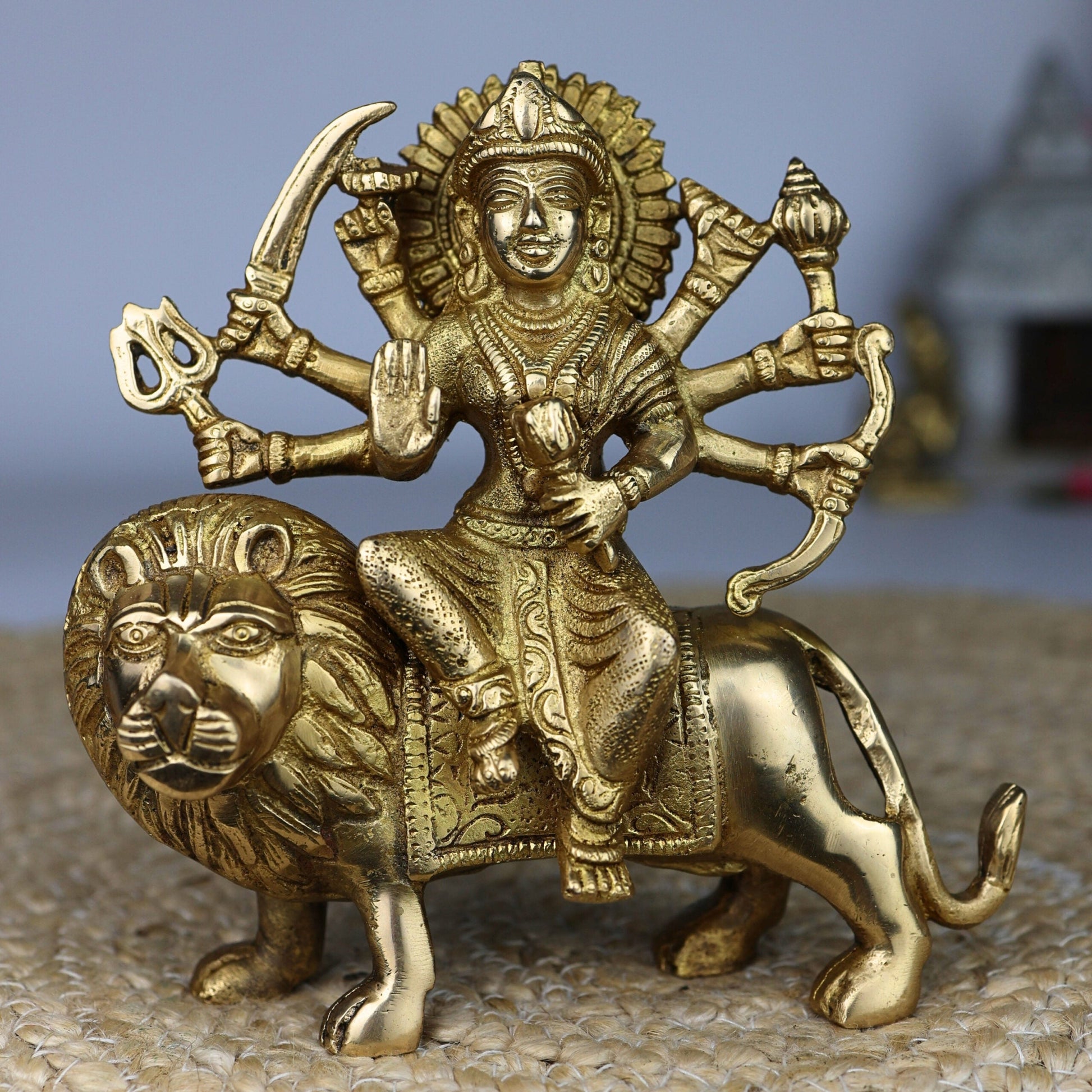 Brass Durga Idol – Mahishasura Mardini Shakti Murti | Maa Durga Devi Statue for Pooja, Navratri, Home Temple & Gifting,Gold, 6 Inch, 1 Piece
