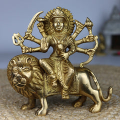 Brass Durga Idol – Mahishasura Mardini Shakti Murti | Maa Durga Devi Statue for Pooja, Navratri, Home Temple & Gifting,Gold, 6 Inch, 1 Piece