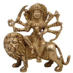 Brass Durga Idol – Mahishasura Mardini Shakti Murti | Maa Durga Devi Statue for Pooja, Navratri, Home Temple & Gifting,Gold, 6 Inch, 1 Piece