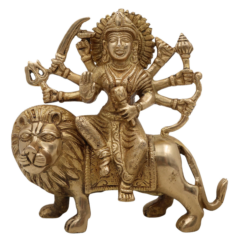 Brass Durga Idol – Mahishasura Mardini Shakti Murti | Maa Durga Devi Statue for Pooja, Navratri, Home Temple & Gifting,Gold, 6 Inch, 1 Piece