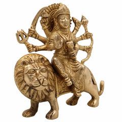 Brass Durga Idol – Mahishasura Mardini Shakti Murti | Maa Durga Devi Statue for Pooja, Navratri, Home Temple & Gifting,Gold, 6 Inch, 1 Piece