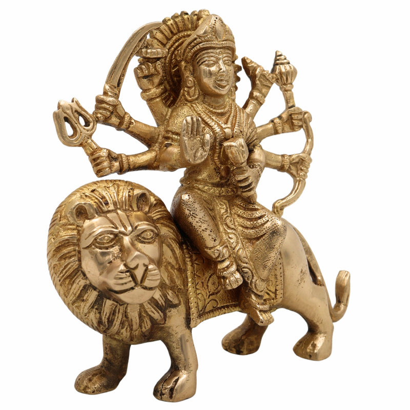 Brass Durga Idol – Mahishasura Mardini Shakti Murti | Maa Durga Devi Statue for Pooja, Navratri, Home Temple & Gifting,Gold, 6 Inch, 1 Piece