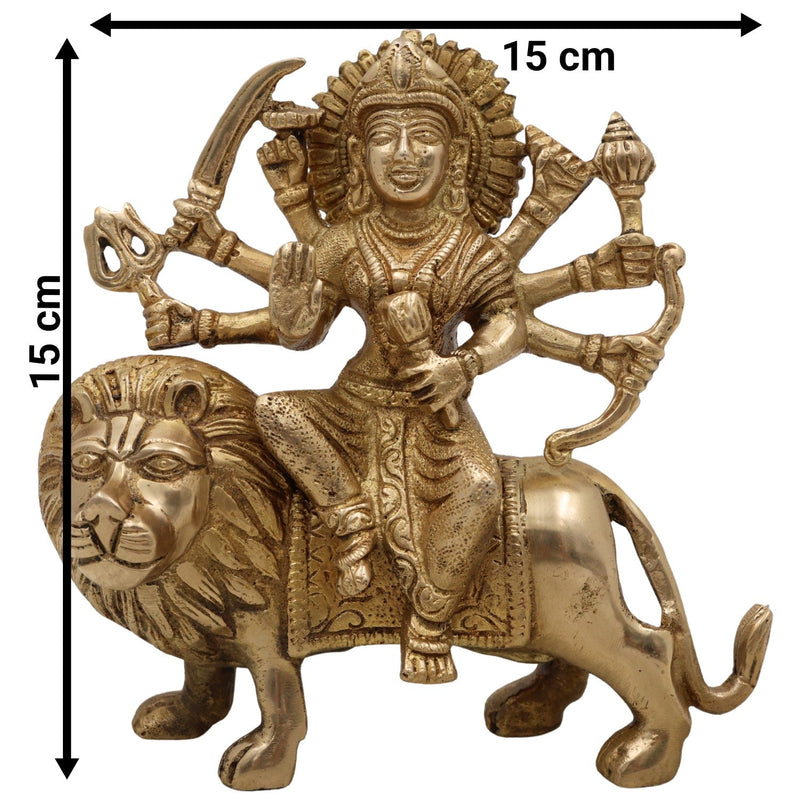 Brass Durga Idol – Mahishasura Mardini Shakti Murti | Maa Durga Devi Statue for Pooja, Navratri, Home Temple & Gifting,Gold, 6 Inch, 1 Piece