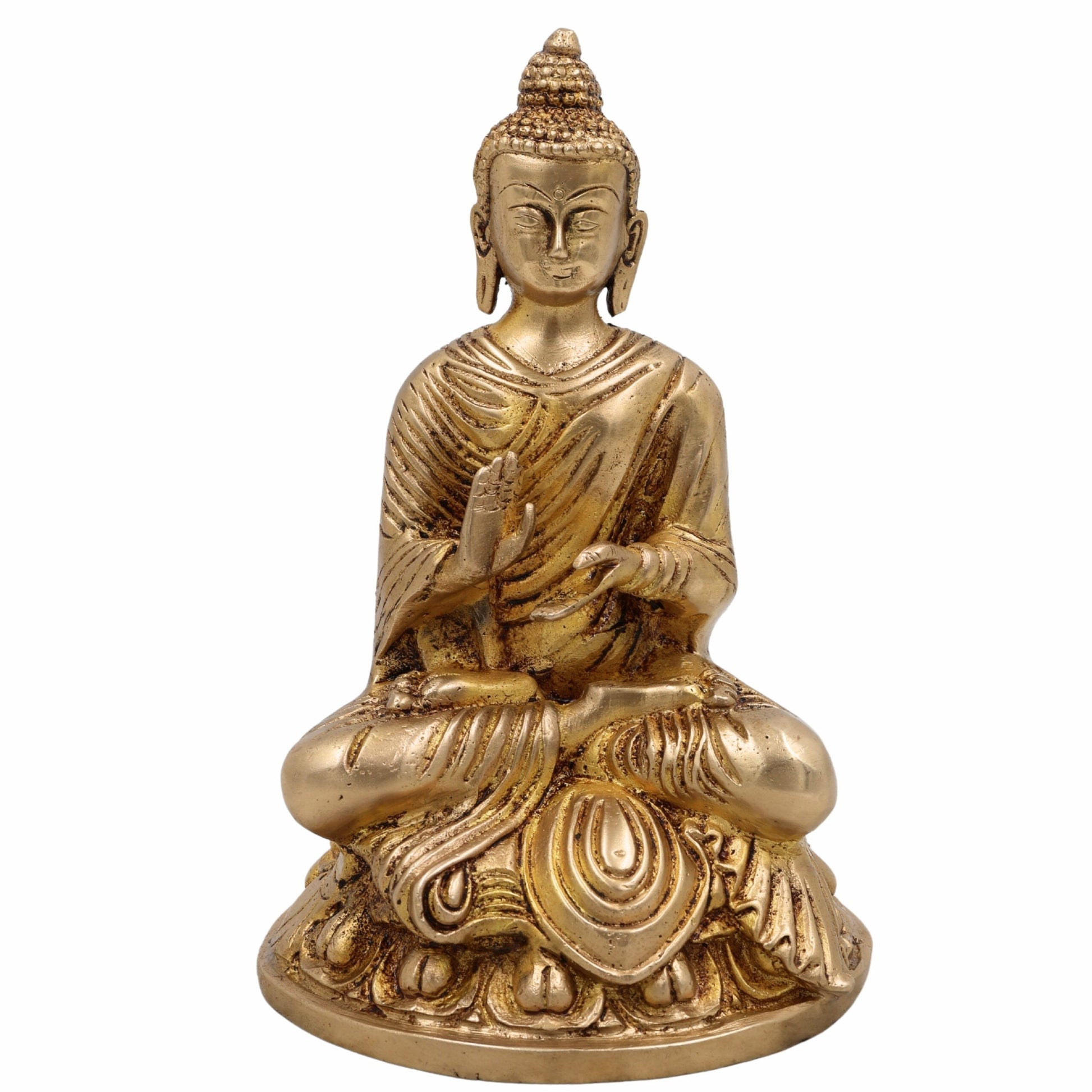Handcrafted Brass Gautam Buddha Idol | Shakyamuni Tathagata Pital Murti for Pooja, Meditation, Home Decor & Vastu,Gold, 7.5 Inch, 1 Piece