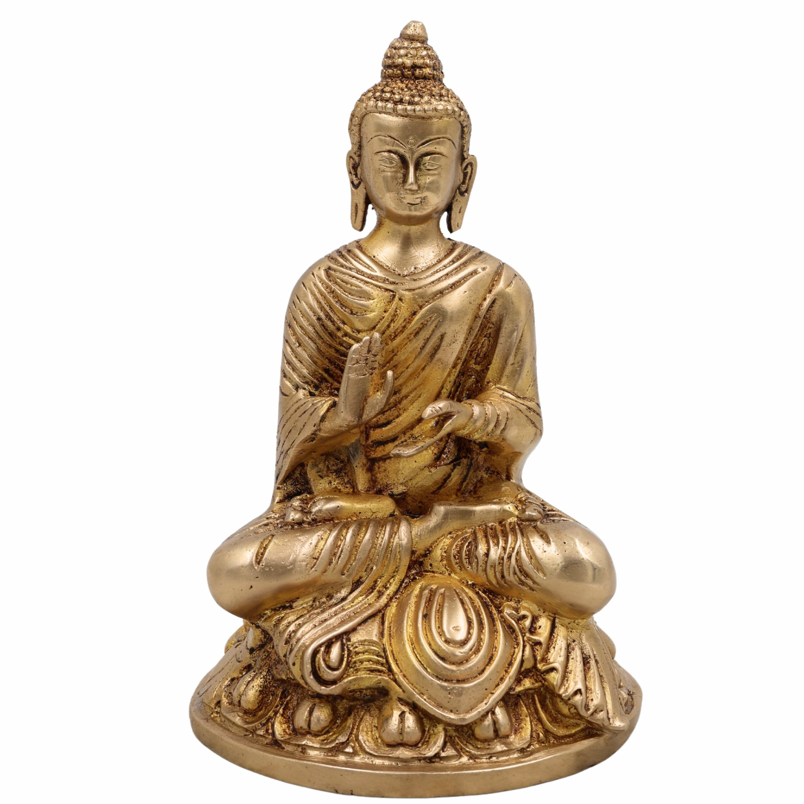 Handcrafted Brass Gautam Buddha Idol | Shakyamuni Tathagata Pital Murti for Pooja, Meditation, Home Decor & Vastu,Gold, 7.5 Inch, 1 Piece