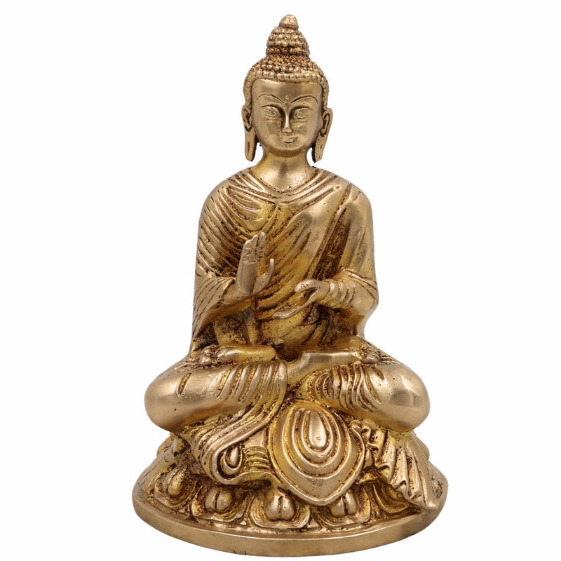 Handcrafted Brass Gautam Buddha Idol | Shakyamuni Tathagata Pital Murti for Pooja, Meditation, Home Decor & Vastu,Gold, 7.5 Inch, 1 Piece