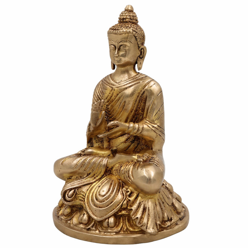 Handcrafted Brass Gautam Buddha Idol | Shakyamuni Tathagata Pital Murti for Pooja, Meditation, Home Decor & Vastu,Gold, 7.5 Inch, 1 Piece
