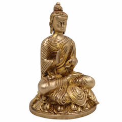 Handcrafted Brass Gautam Buddha Idol | Shakyamuni Tathagata Pital Murti for Pooja, Meditation, Home Decor & Vastu,Gold, 7.5 Inch, 1 Piece