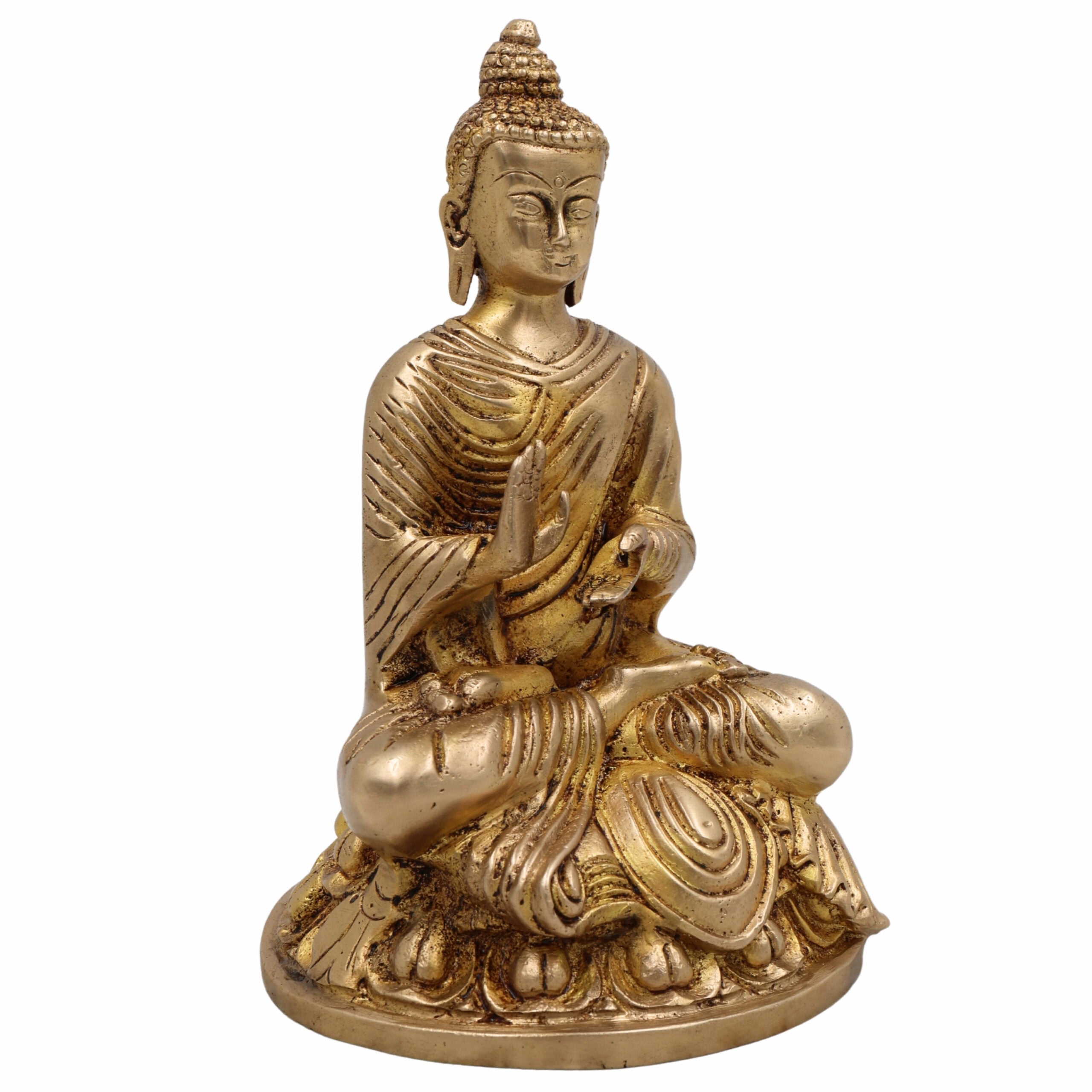 Handcrafted Brass Gautam Buddha Idol | Shakyamuni Tathagata Pital Murti for Pooja, Meditation, Home Decor & Vastu,Gold, 7.5 Inch, 1 Piece