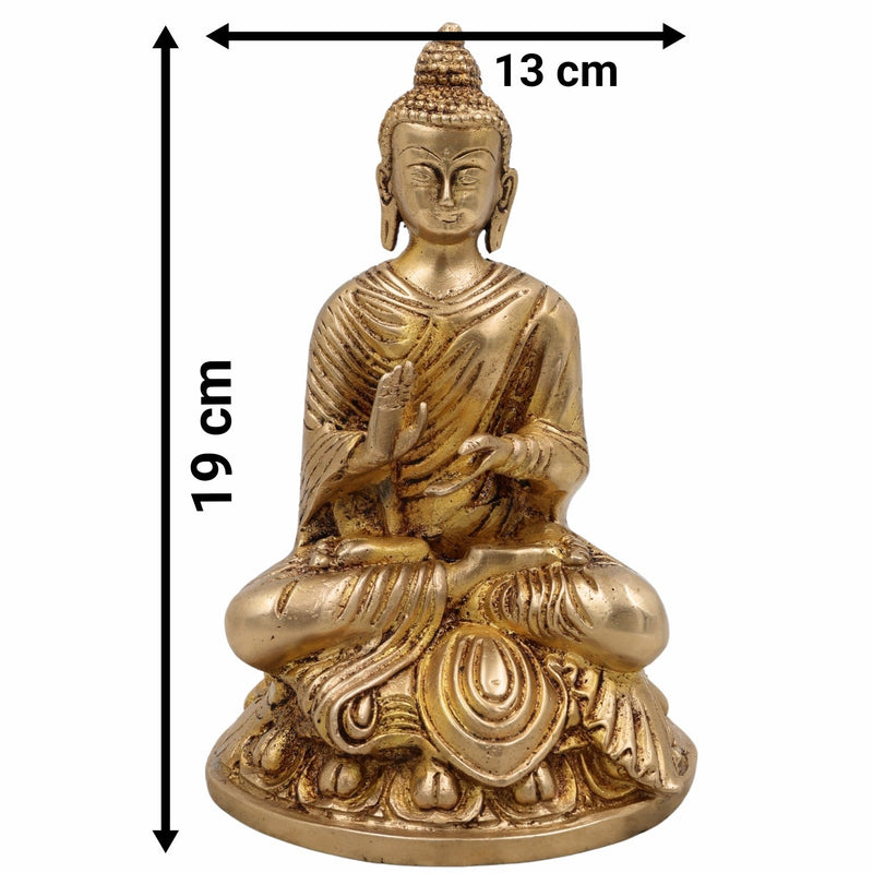 Handcrafted Brass Gautam Buddha Idol | Shakyamuni Tathagata Pital Murti for Pooja, Meditation, Home Decor & Vastu,Gold, 7.5 Inch, 1 Piece
