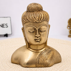 Brass Buddha Head Idol | Gautam Buddha Murti | Budh Graha Devata Statue | Handcrafted Peetal/Pittal Pooja Vigraha for Home Temple, Meditation & Decor,Gold, 4.5 Inch, 1 Piece