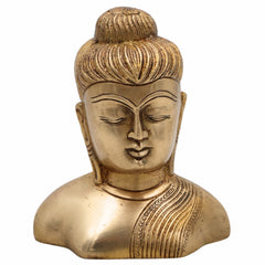 Brass Buddha Head Idol | Gautam Buddha Murti | Budh Graha Devata Statue | Handcrafted Peetal/Pittal Pooja Vigraha for Home Temple, Meditation & Decor,Gold, 4.5 Inch, 1 Piece