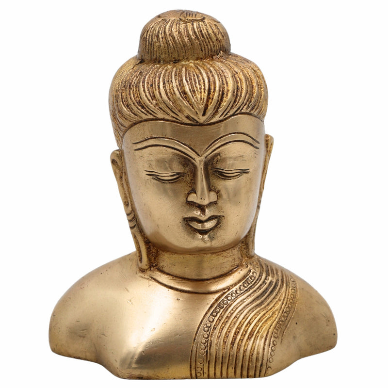 Brass Buddha Head Idol | Gautam Buddha Murti | Budh Graha Devata Statue | Handcrafted Peetal/Pittal Pooja Vigraha for Home Temple, Meditation & Decor,Gold, 4.5 Inch, 1 Piece