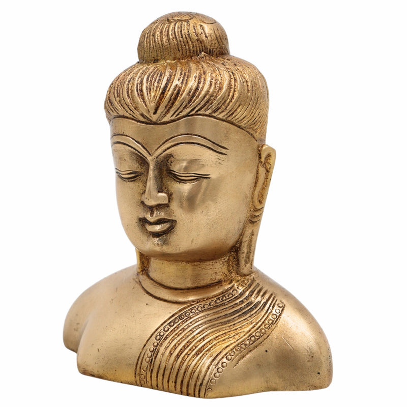 Brass Buddha Head Idol | Gautam Buddha Murti | Budh Graha Devata Statue | Handcrafted Peetal/Pittal Pooja Vigraha for Home Temple, Meditation & Decor,Gold, 4.5 Inch, 1 Piece