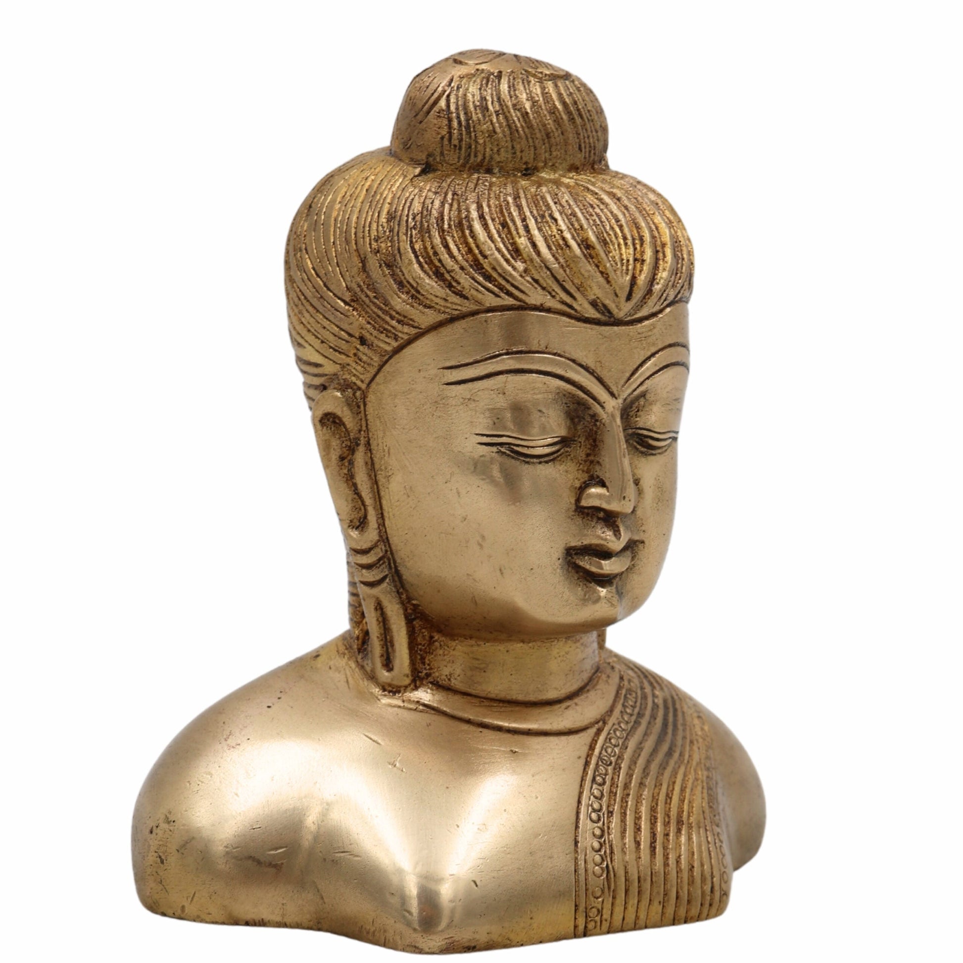 Brass Buddha Head Idol | Gautam Buddha Murti | Budh Graha Devata Statue | Handcrafted Peetal/Pittal Pooja Vigraha for Home Temple, Meditation & Decor,Gold, 4.5 Inch, 1 Piece