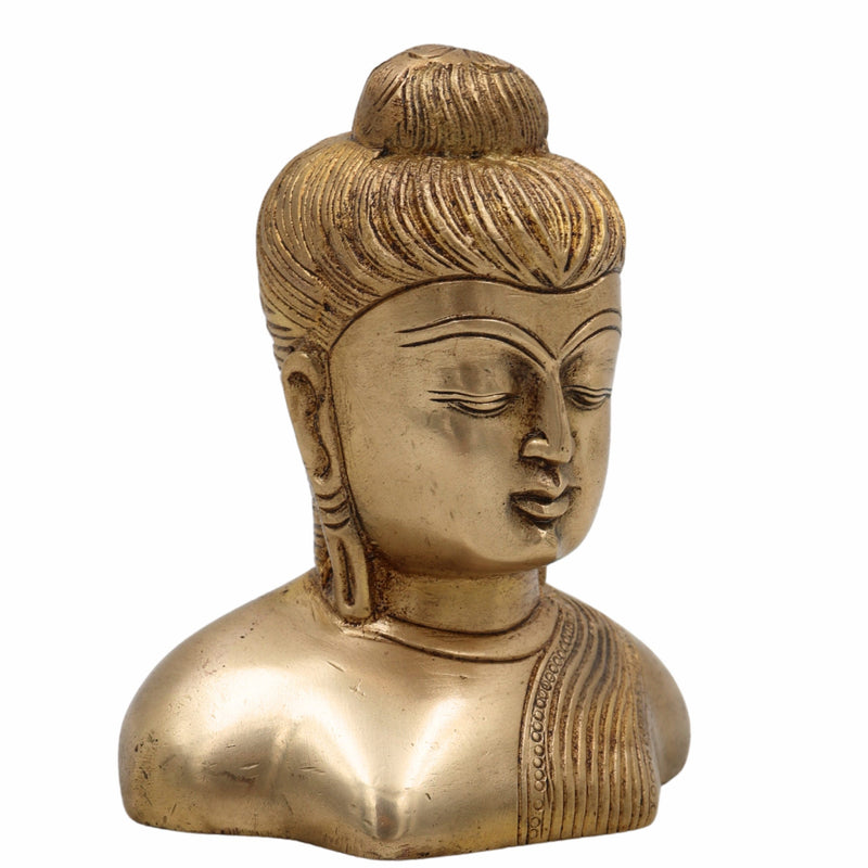 Brass Buddha Head Idol | Gautam Buddha Murti | Budh Graha Devata Statue | Handcrafted Peetal/Pittal Pooja Vigraha for Home Temple, Meditation & Decor,Gold, 4.5 Inch, 1 Piece
