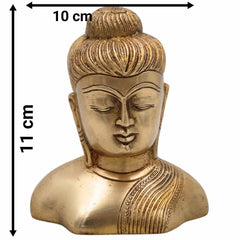 Brass Buddha Head Idol | Gautam Buddha Murti | Budh Graha Devata Statue | Handcrafted Peetal/Pittal Pooja Vigraha for Home Temple, Meditation & Decor,Gold, 4.5 Inch, 1 Piece