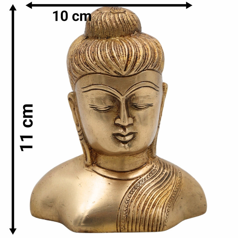 Brass Buddha Head Idol | Gautam Buddha Murti | Budh Graha Devata Statue | Handcrafted Peetal/Pittal Pooja Vigraha for Home Temple, Meditation & Decor,Gold, 4.5 Inch, 1 Piece