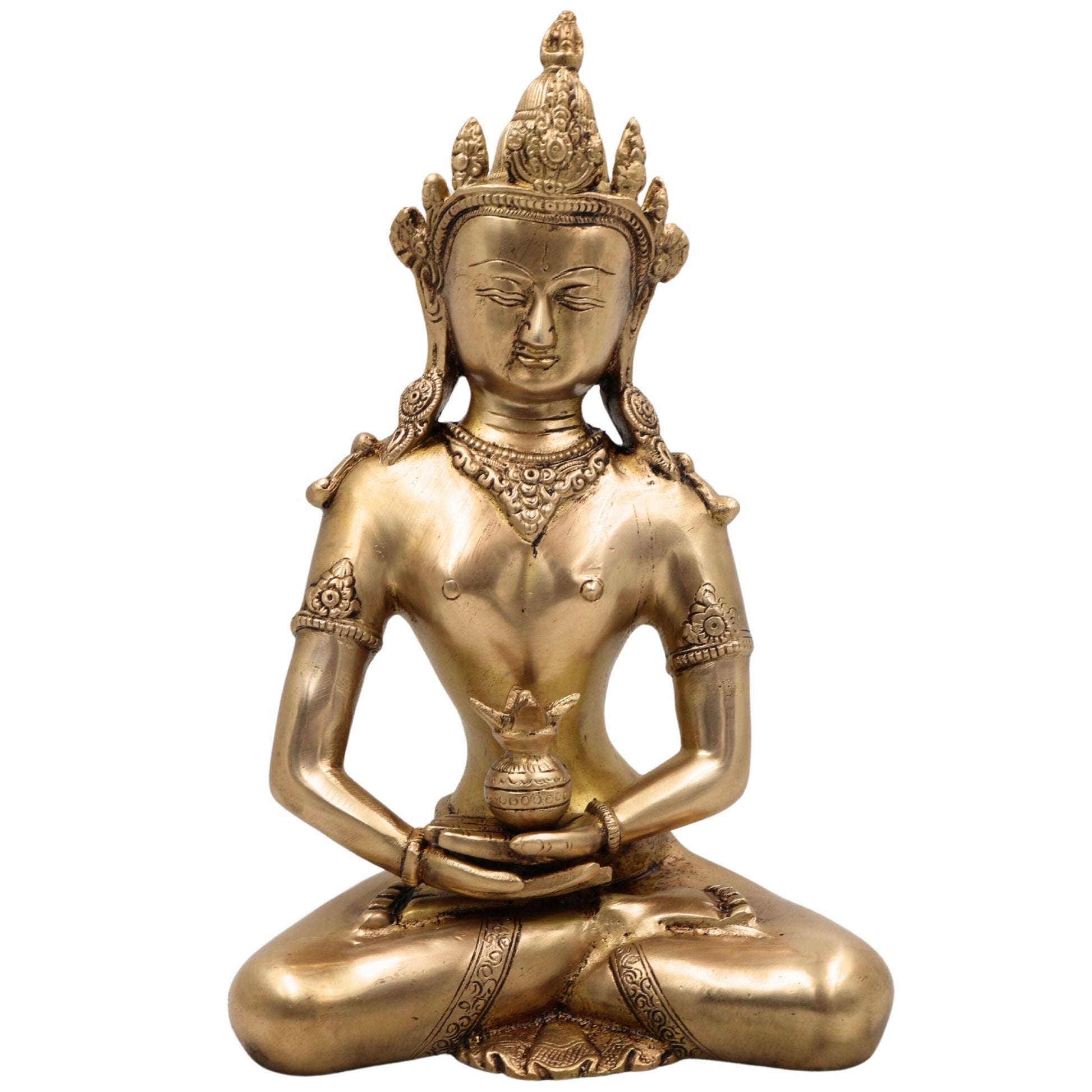 Brass Buddhist Lokeshwar Idol, Avalokiteshvara Padmapani Chenrezig Karunamaya Bodhisattva Sculpture for Home Temple, Meditation & Decor,Gold, 13 Inch, 1 Piece