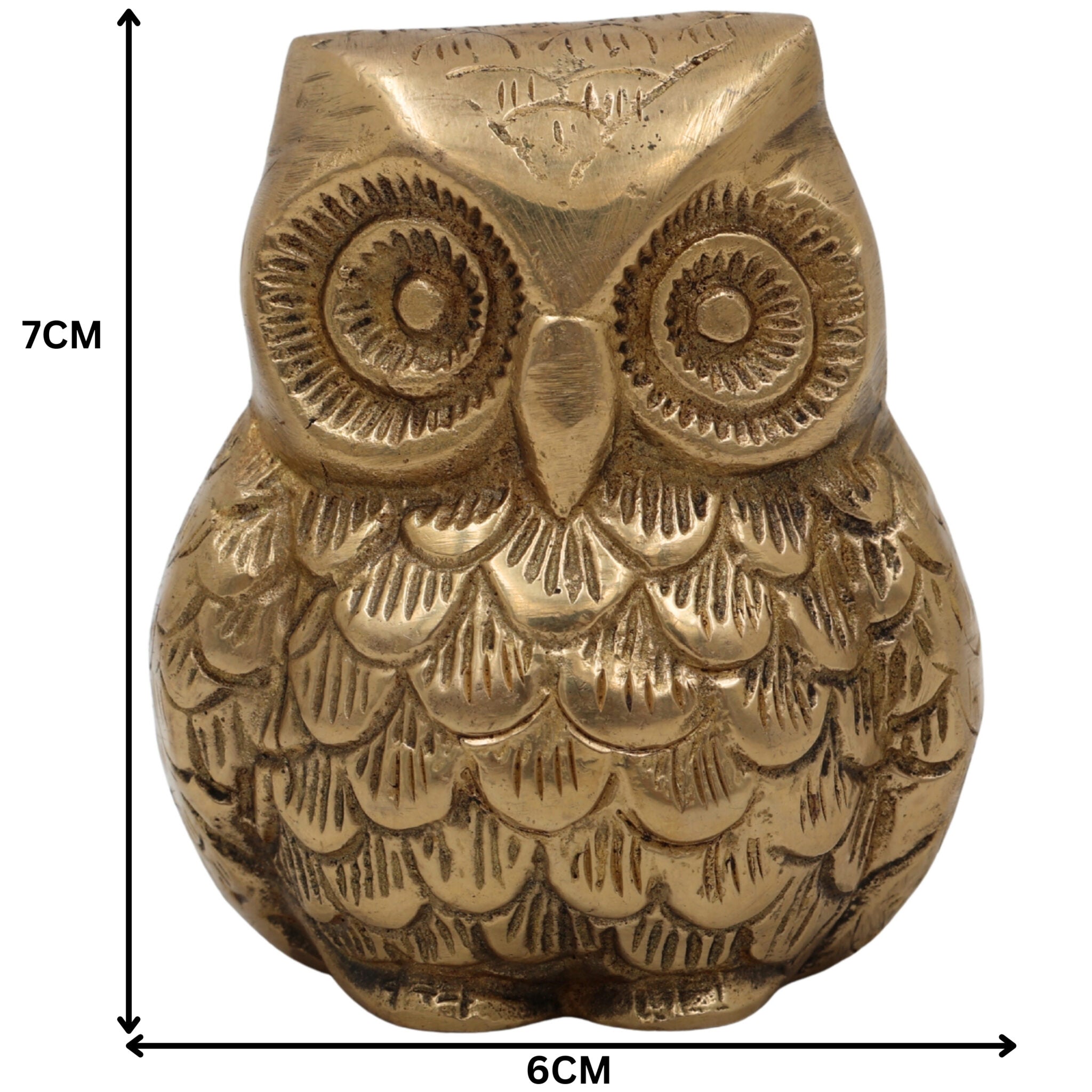 Brass Owl Idol | Handcrafted Ullu, Pechu, Uluka, Lakshmi Pakshi Statue in Peetal Pital Pittal Ashtadhatu for Vastu, Feng Shui, Wisdom & Prosperity,Gold, 3 Inch, 1 Piece