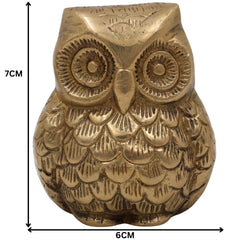 Brass Owl Idol | Handcrafted Ullu, Pechu, Uluka, Lakshmi Pakshi Statue in Peetal Pital Pittal Ashtadhatu for Vastu, Feng Shui, Wisdom & Prosperity,Gold, 3 Inch, 1 Piece