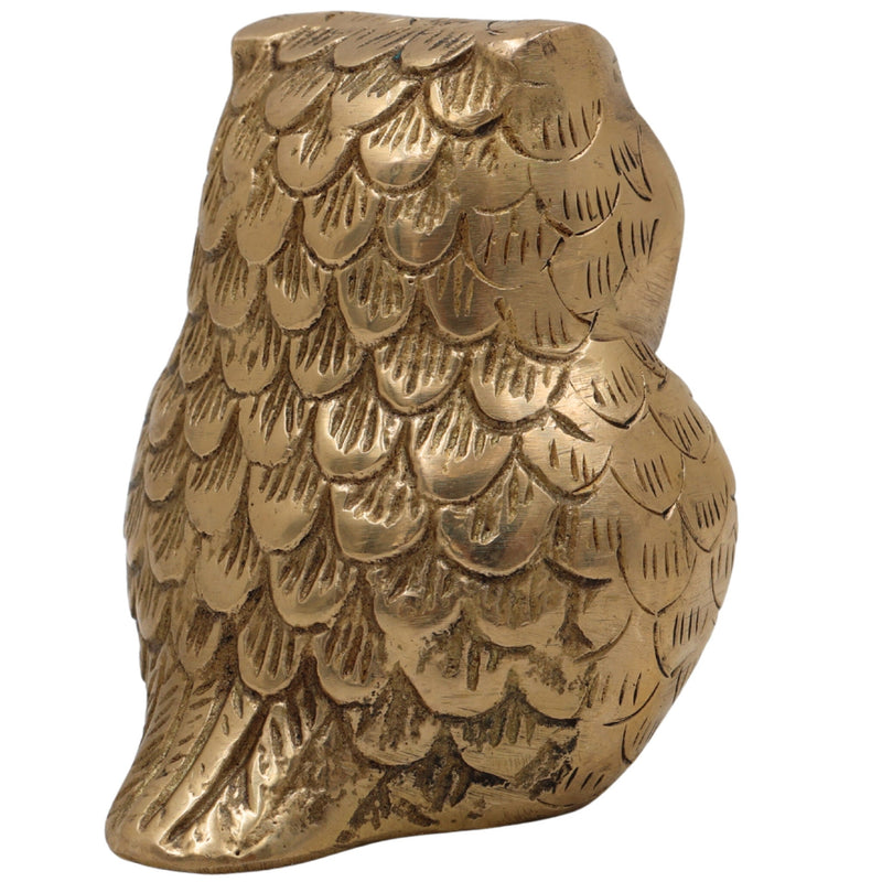 Brass Owl Idol | Handcrafted Ullu, Pechu, Uluka, Lakshmi Pakshi Statue in Peetal Pital Pittal Ashtadhatu for Vastu, Feng Shui, Wisdom & Prosperity,Gold, 3 Inch, 1 Piece