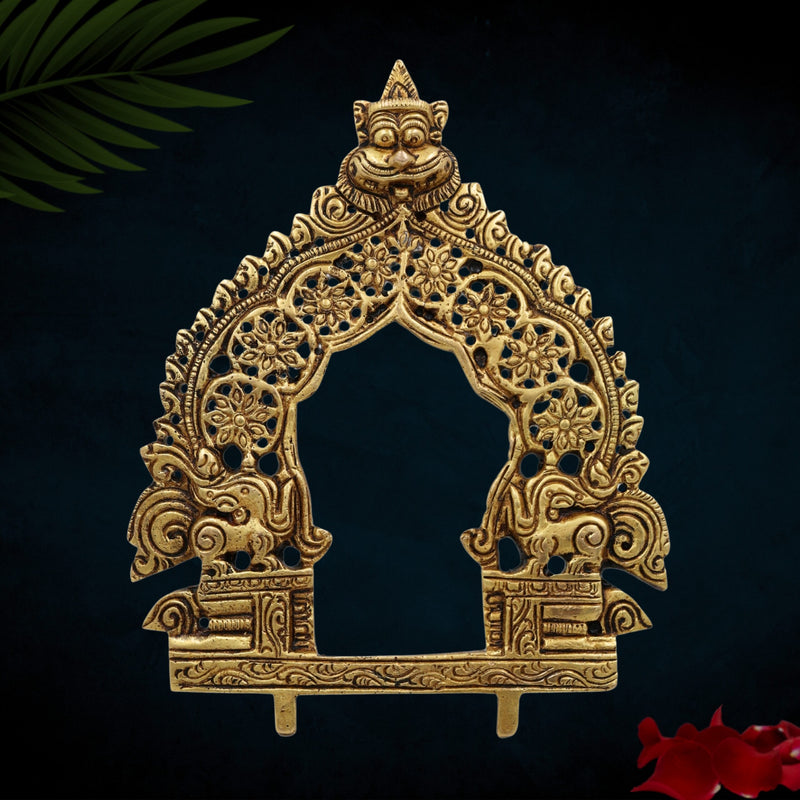 Brass Traditional Prabhavali Frame, Handcrafted Arch Wall Hanging For Home Temple & Decor, Gold, 6.5 Inch, 1 Piece