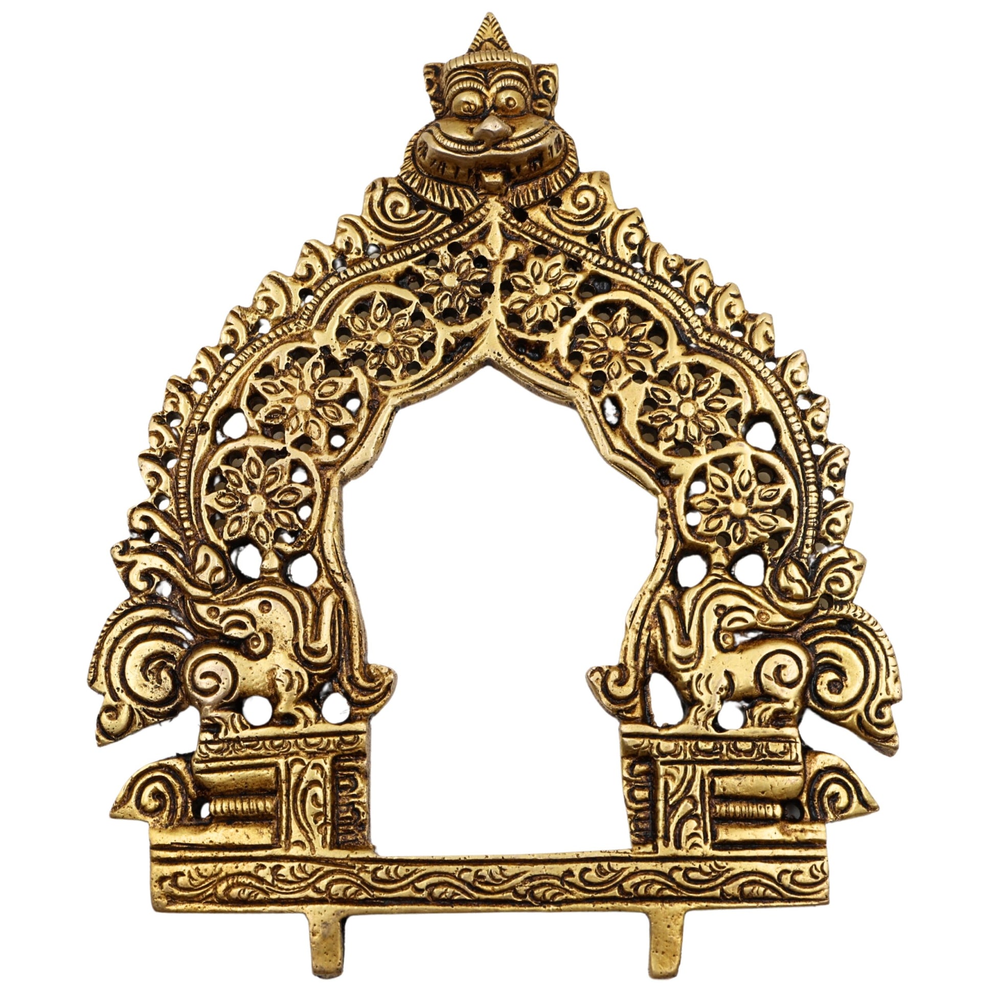 Brass Traditional Prabhavali Frame, Handcrafted Arch Wall Hanging For Home Temple & Decor, Gold, 6.5 Inch, 1 Piece