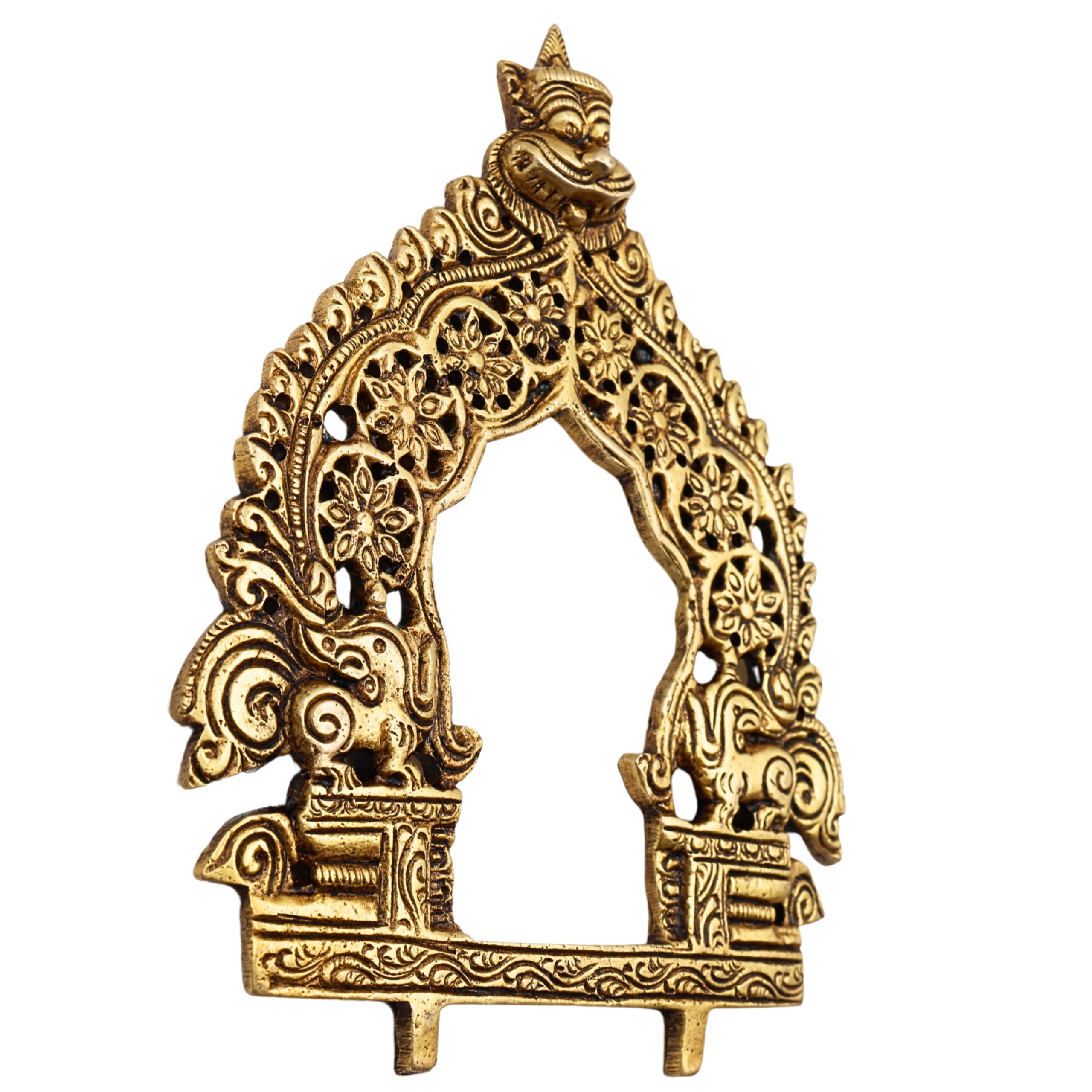 Brass Traditional Prabhavali Frame, Handcrafted Arch Wall Hanging For Home Temple & Decor, Gold, 6.5 Inch, 1 Piece