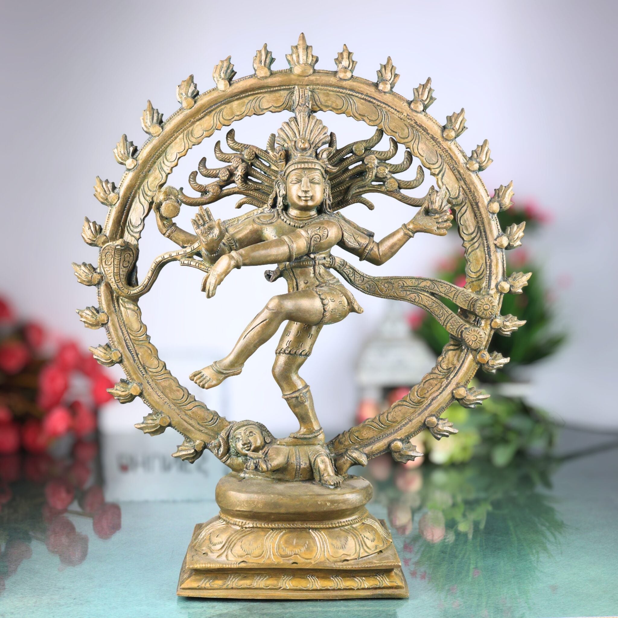 Handcrafted Panchaloha Nataraja Idol in Bronze – Dancing Shiva | Chola Art Adalvallan | South Indian Thandava Murthy Statue for Temple & Home Decor,Brown, 15.5 Inch, 1 Piece