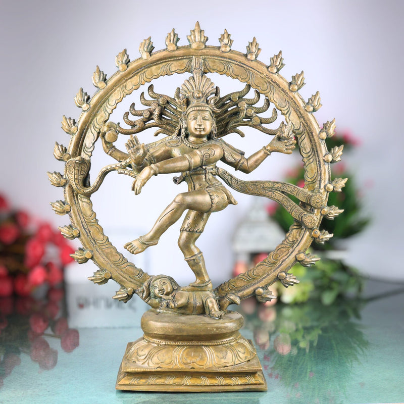 Handcrafted Panchaloha Nataraja Idol in Bronze – Dancing Shiva | Chola Art Adalvallan | South Indian Thandava Murthy Statue for Temple & Home Decor,Brown, 15.5 Inch, 1 Piece