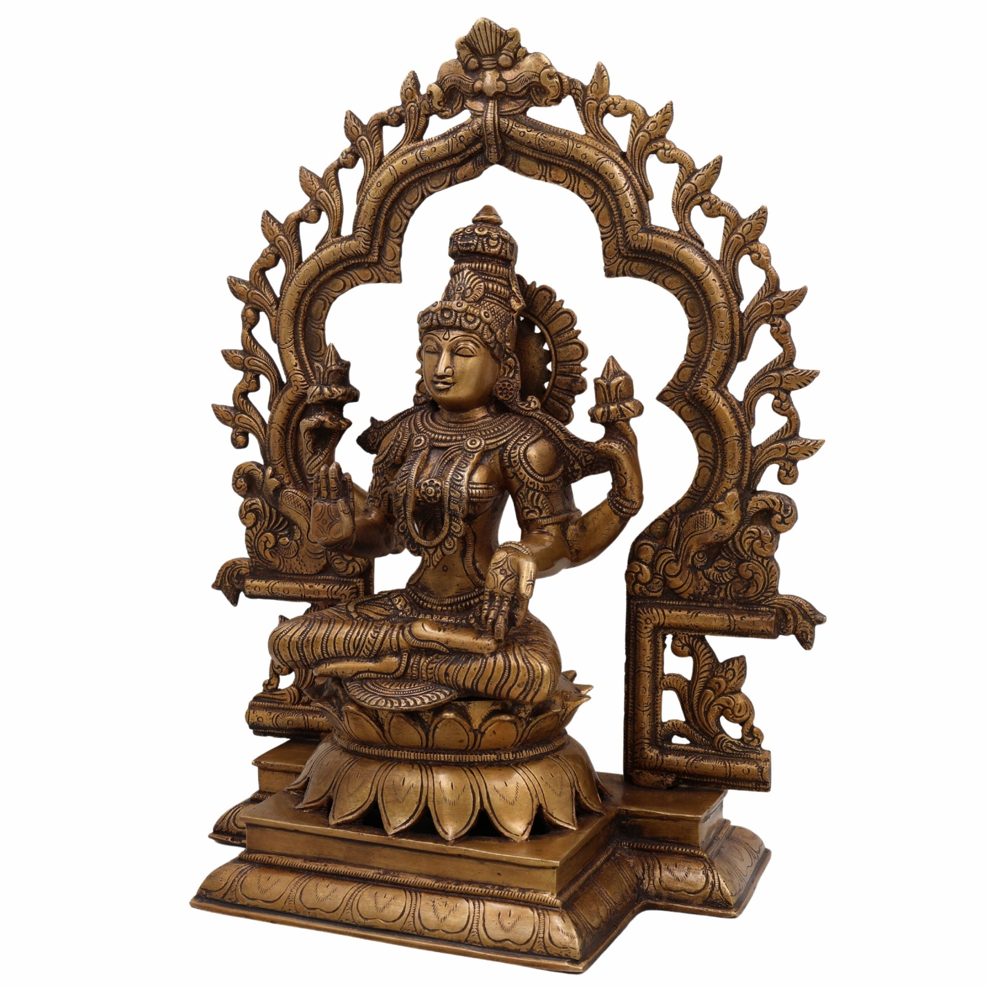 Handcrafted Brass Lakshmi Idol | Mahalakshmi, Padmavathi, Sridevi, Ashta Lakshmi Murti for Pooja, Vastu, Home Temple & Gifts,Gold, 15.5 Inch, 1 Piece